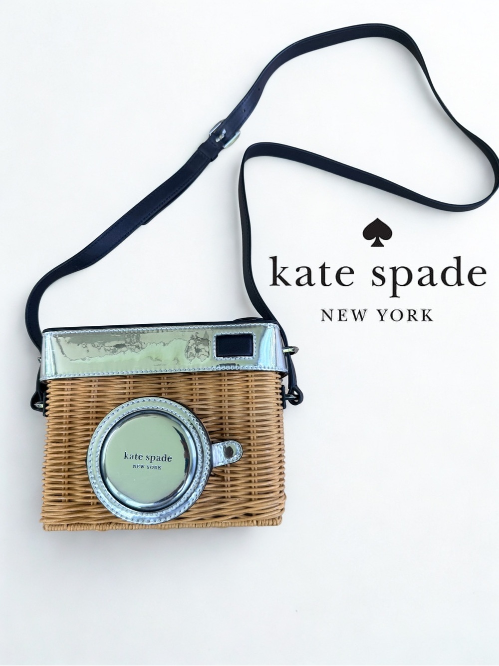 Kate Spade Wicker & Silver Leather Wicker Camera Bag Crossbody w/ Dust Bag 📷👜